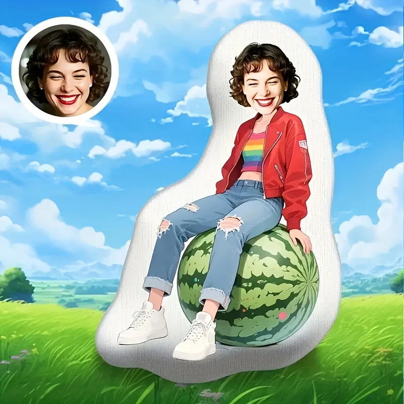 Customize a Fun Large Watermelon Hug Pillow Featuring a Humanized Face and Body Pattern Design, with Digital Double-sided Printi