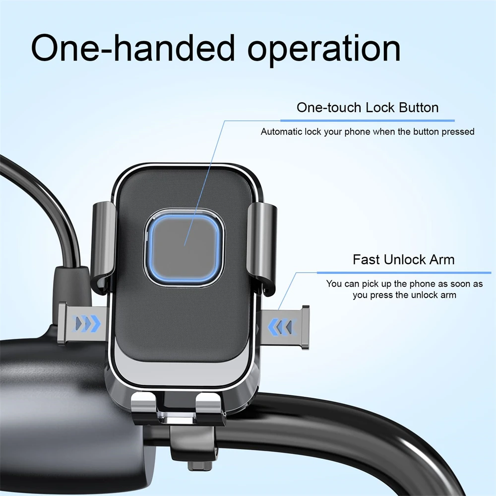 Bike Phone Holder One Hand Operation 360° Rotatable Phone Holder for Motorcycle and ATV Scooter Compatible with iPhone Samsung