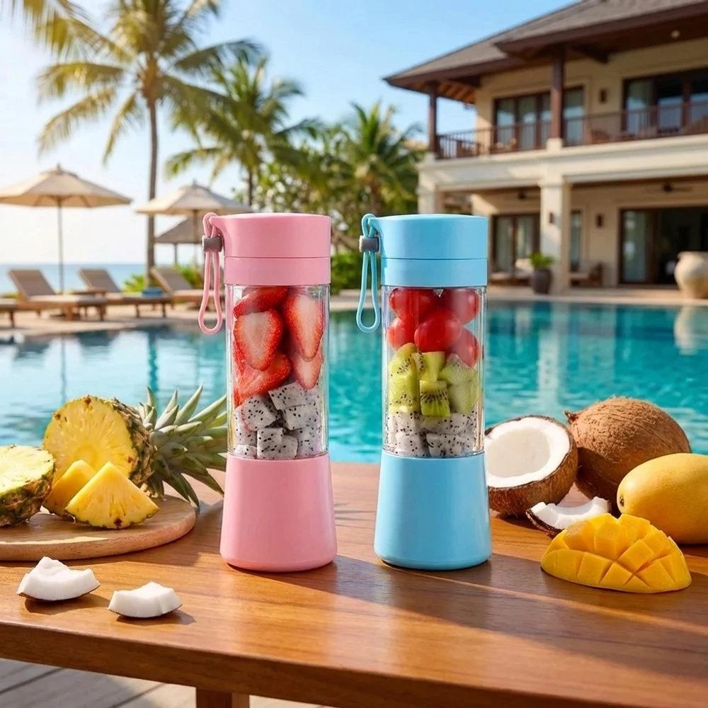 Vaso Extractor de Jugos Eléctrico Portátil con Carga USB, Mini Licuadora Automática con Cabezal de 6 Cuchillas, Vaso Mezclador de Frutas Recargable