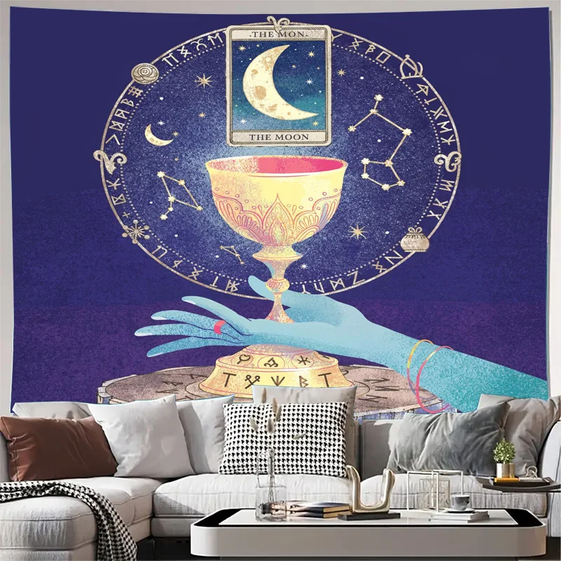 Celestial Astrology Zodiac Constellation Moon Tapestry Bohemian Witchy Room Decor Boho Galaxy Wall Art Hanging Banner Print Post