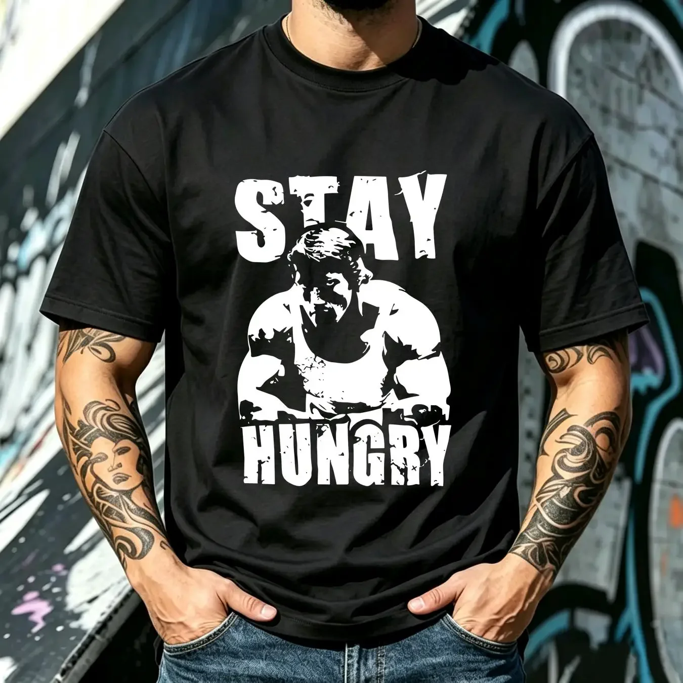 washed T Shirt Stay Hungry Classic Us Size S 5Xl long or short sleeves vintage Washed Comfortable Versatile graphic streetwear