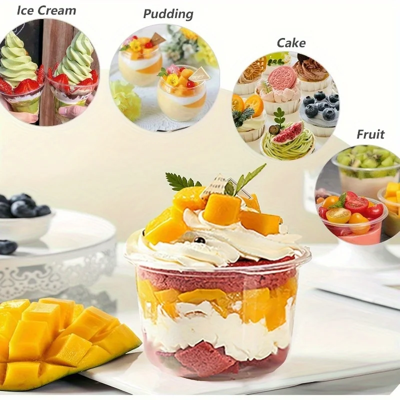 50pcs, Disposable Plastic Bowl Takeaway Packing Box, Crystal Clear Ice Cream Cups Without Lids, Perfect for Desserts, Cakes