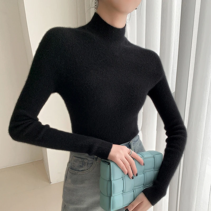 Suéter de cuello alto para mujer, jersey de manga larga coreano, Jersey de punto, suéter suave y cálido, Otoño e Invierno