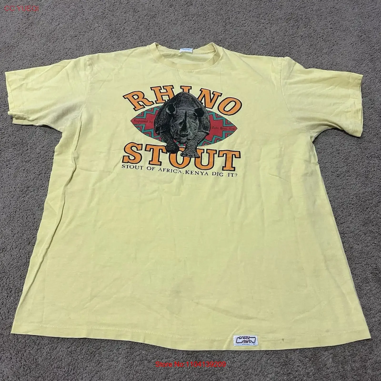 Rhino Stout Kenya Africa Double Sided T Shirt Vtg 90s Crazy Hawaii Made USA XL vintage Washed streetwear Breathable