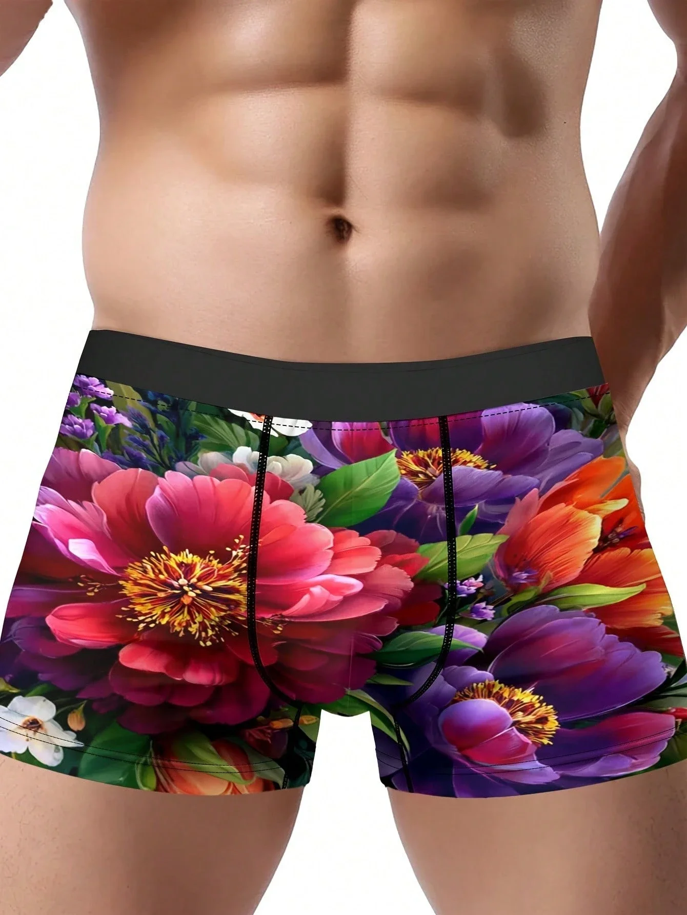 

Мужские трусы-боксеры из полиэстера с красочным цветочным принтом, мягкие и дышащие
