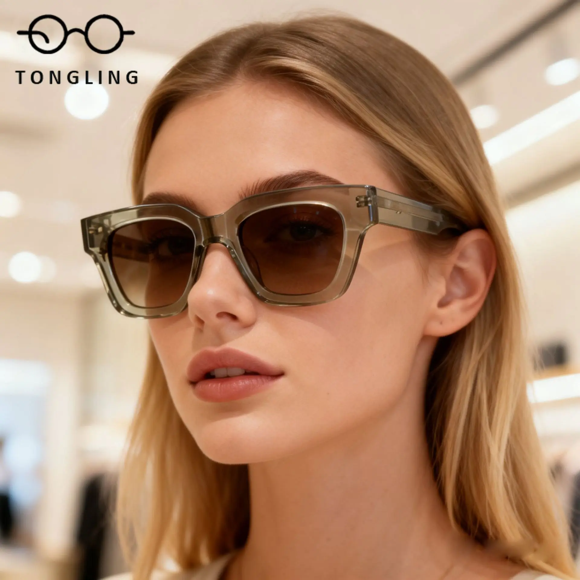 High-End Fashion Women Personalized Trendy Thick-Framed Glasses Retro Men Square Handcrafted Acetate Material Outdoor Sunglasses
