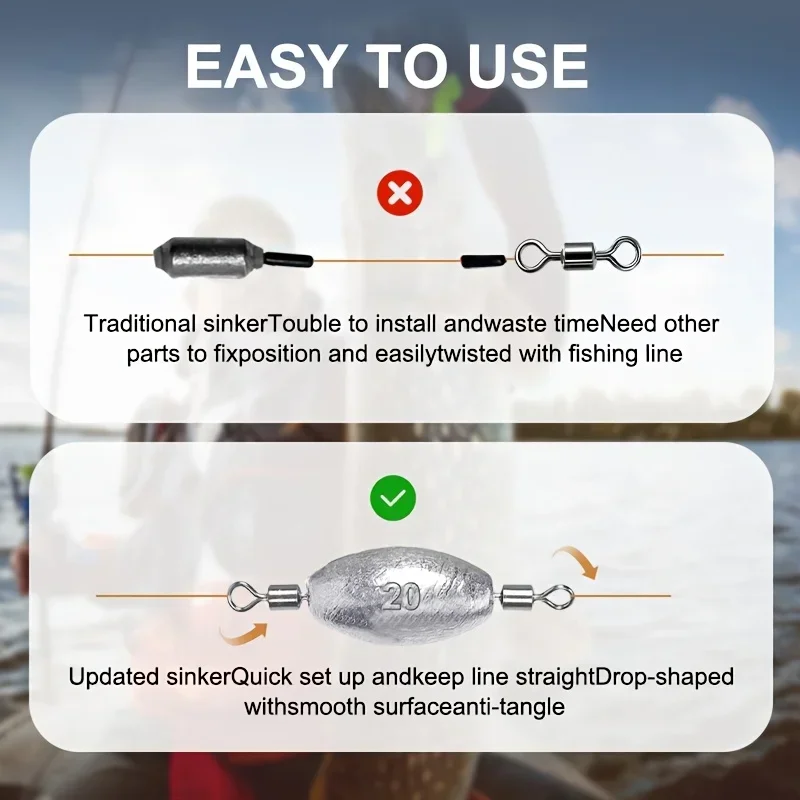 Fishing Weights Sinkers, Inline Weights Trolling Sinkers Quick Swivel Weight Sinker Olive-Shaped Lead Pendant with Double Swivel image 5