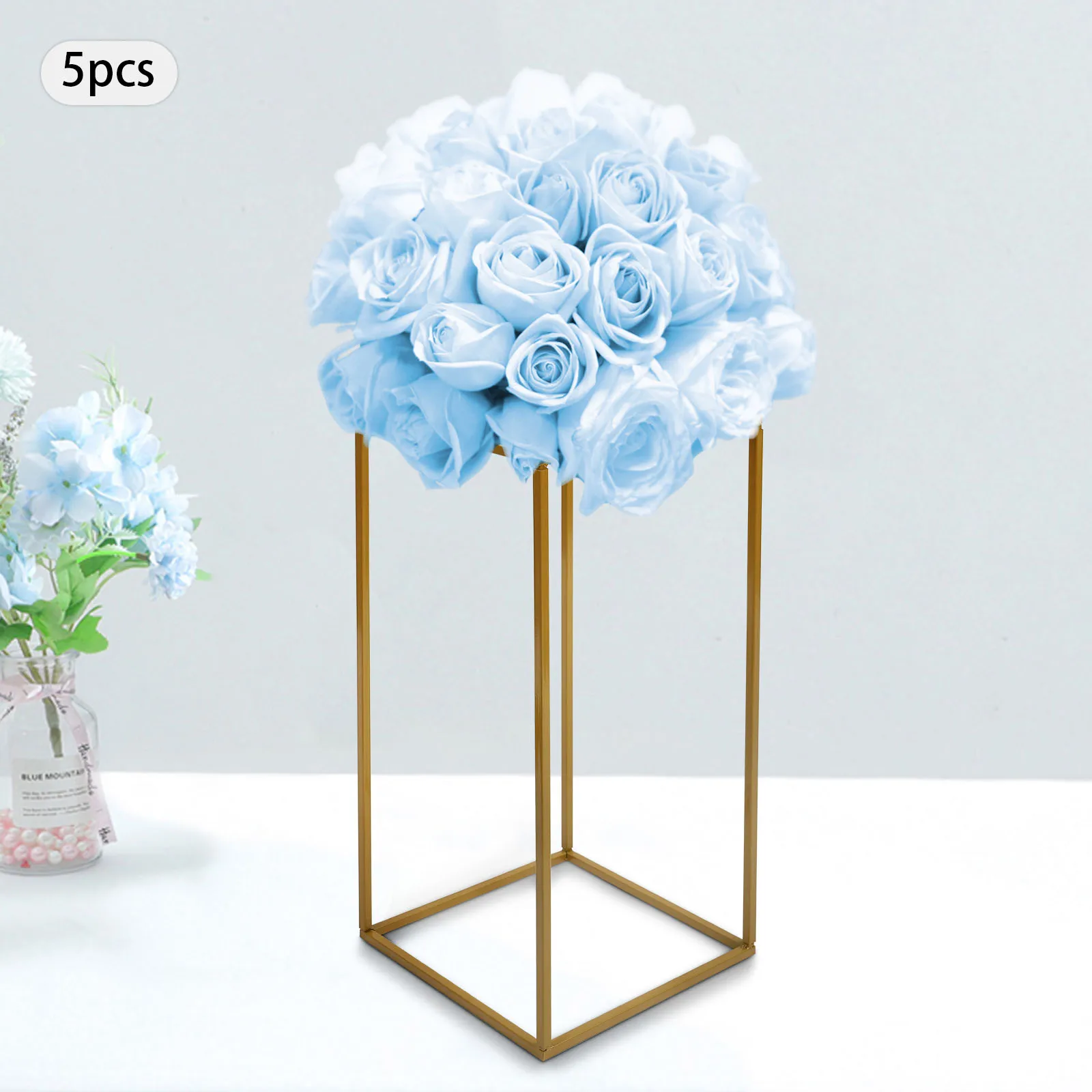 5pcs Rectangular Flower Racks Wedding Floor Column Stand Road Lead Gold 28*28*60cm