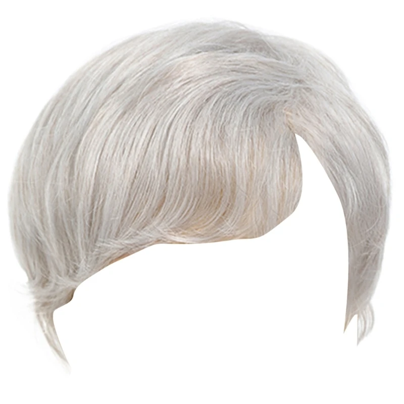 Silver Gray Short Wigs Men's Hairpiece Headcover For Social Event and Daily Wear