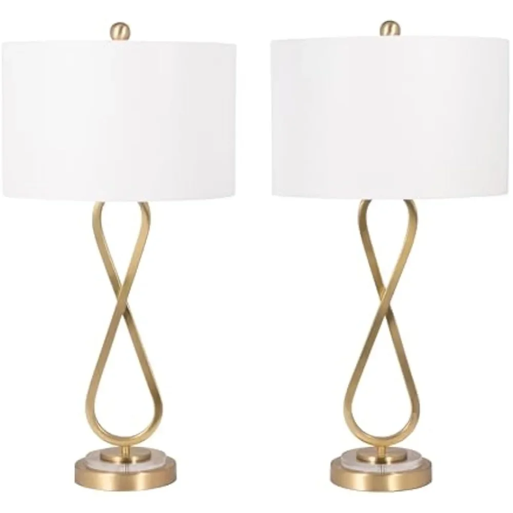 

Set of 2 Gold Table Lamps with Linen Fabric Shades – Modern Metal Bedside Lamps for Bedroom, Living Room, Office