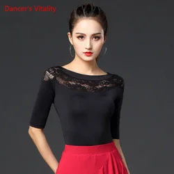 Latin Dance Clothes Female Adult Sexy Top Profession Performance Clothing New Ballroom Samba Cha Cha Dancing Shirt Black