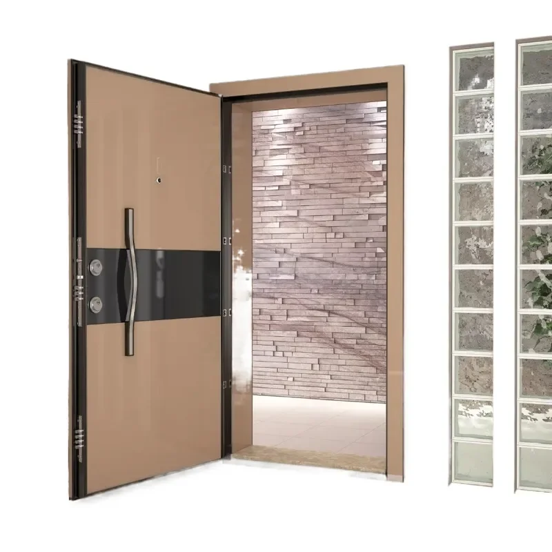 Custom Steel Wooden Security Door Anti Theft Iron Entry Door Swing Design for Engineering Wholesale Splicing Turkish Style