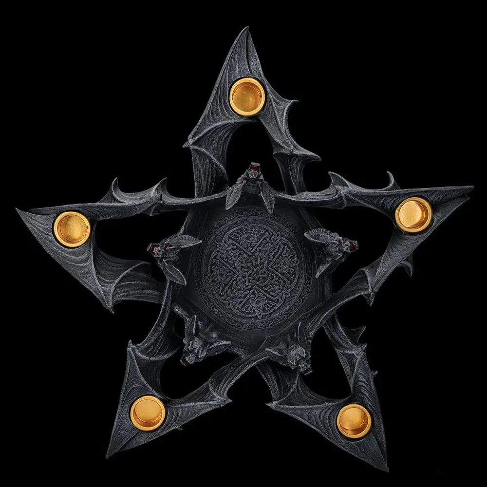 High-end Halloween Five-pointed Star Bat Candlestick Home Desktop Atmosphere Decoration Resin Craft Ornament