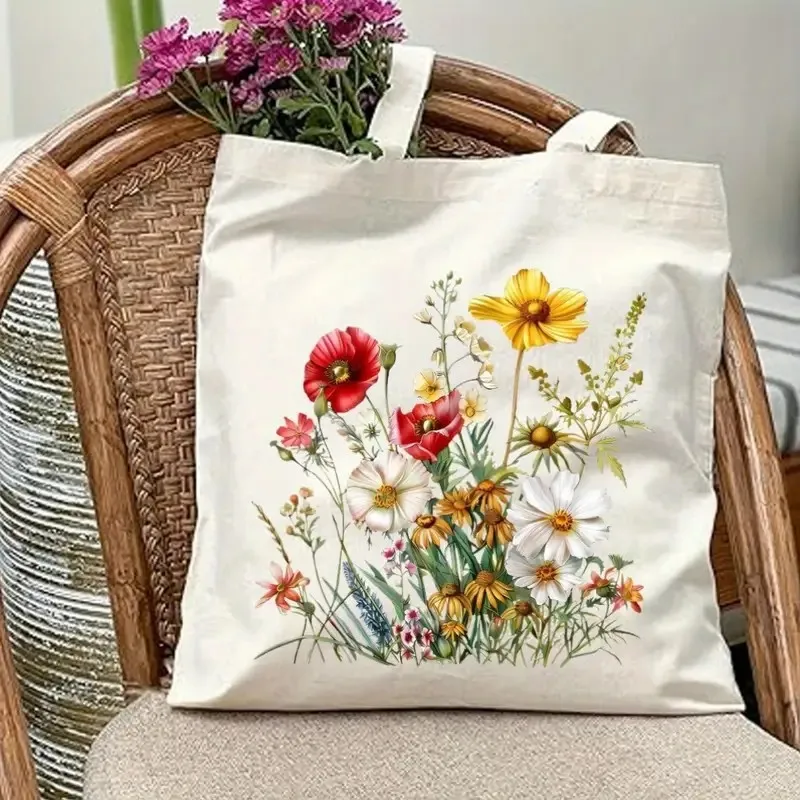 

Wildflower Print Canvas Tote Bag Aesthetic Handbag Shopping Travel and Outdoor Events Gift for Women Shopping Handbag
