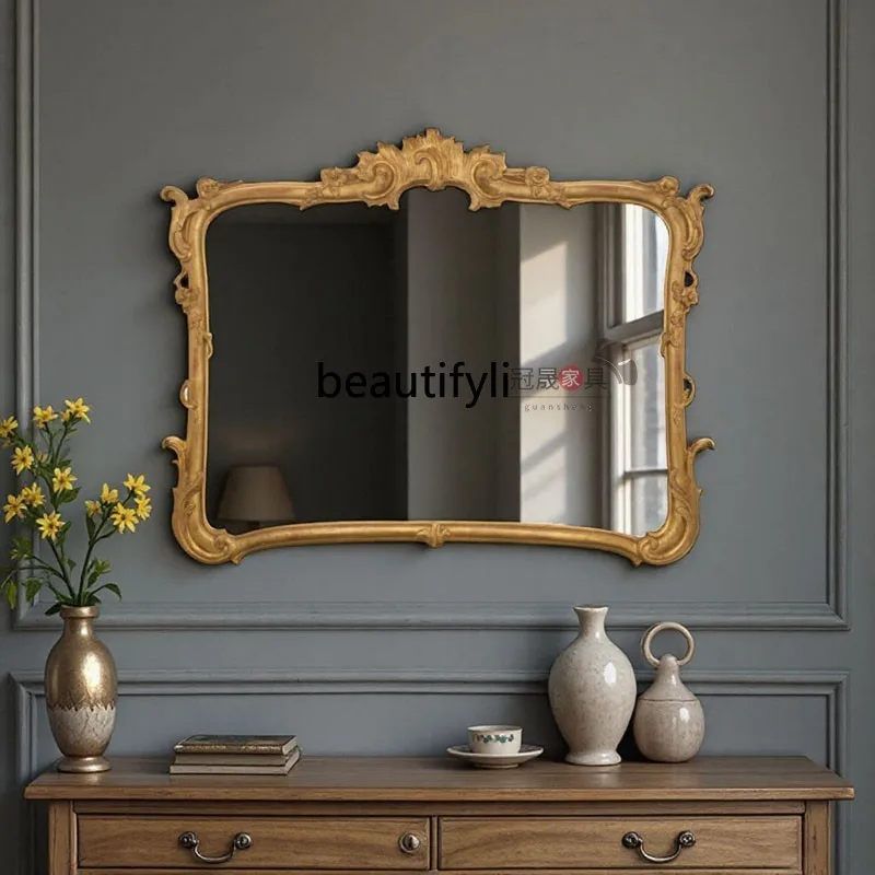 

French retro vanity mirror wall hanging carved bathroom mirror European special-shaped vanity mirror