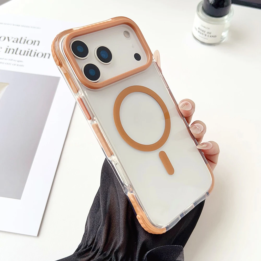 

Dual-Protection Corners Case For iPhone 17 Air Pro Max Magsafe Clear Inner Anti-Collision Strips Strengthened Anti-Fall Cover