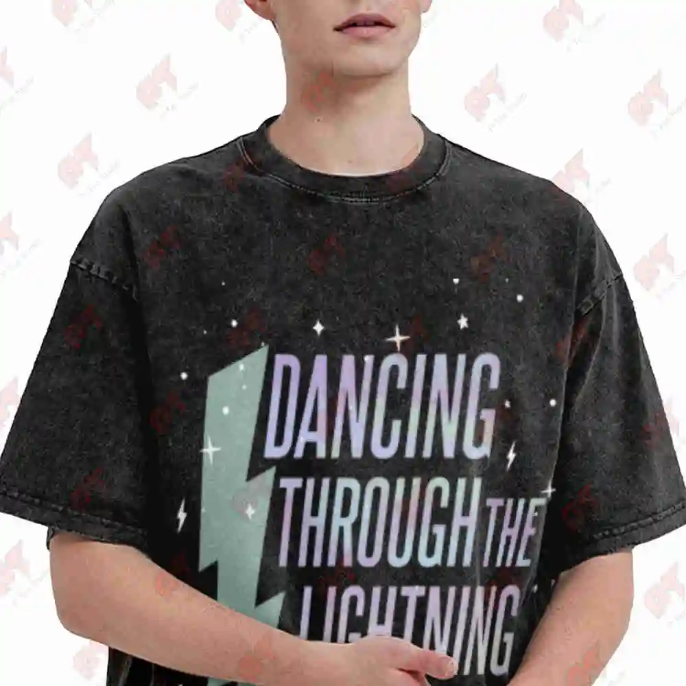 Lightning Strikes Dancing Through Vintage Washed Tee Pure Cotton T-Shirt