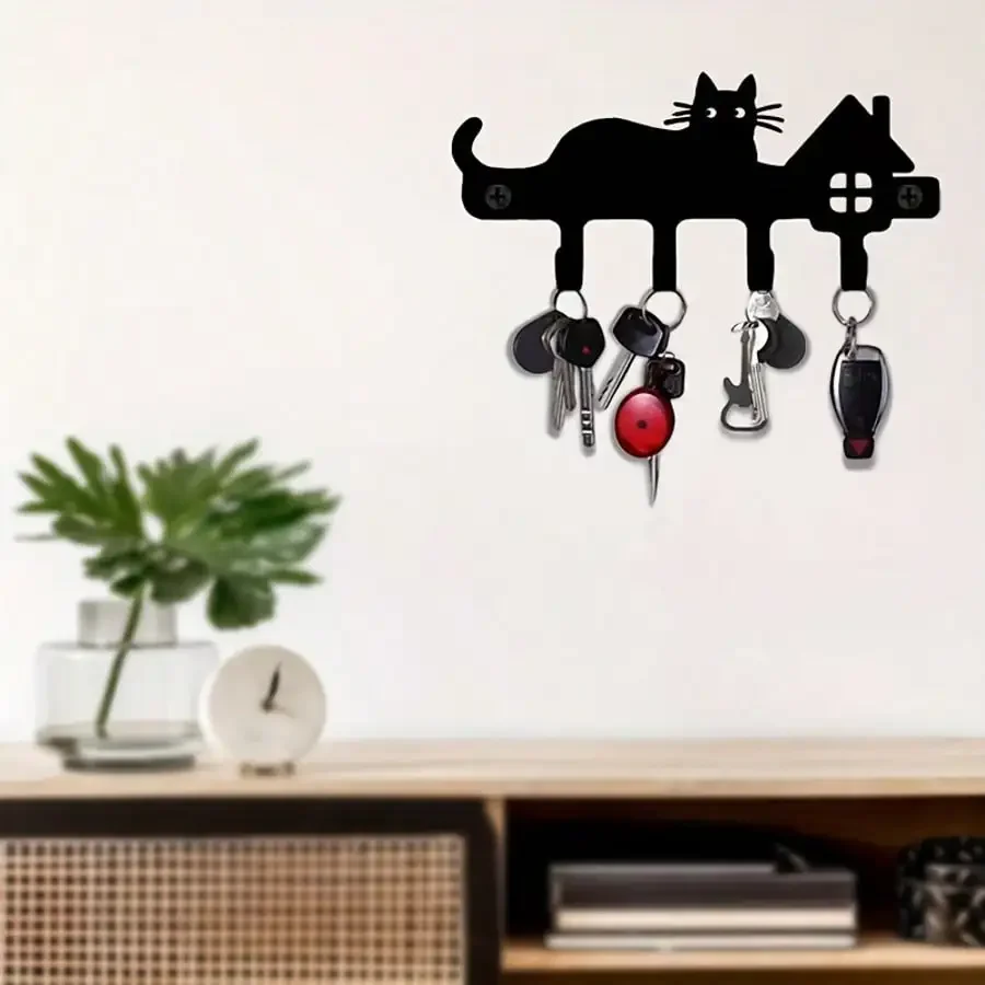 CIFBUY Cat Key Holder Wall Mounted Metal Key Rack Organizer Entryway Home Decor