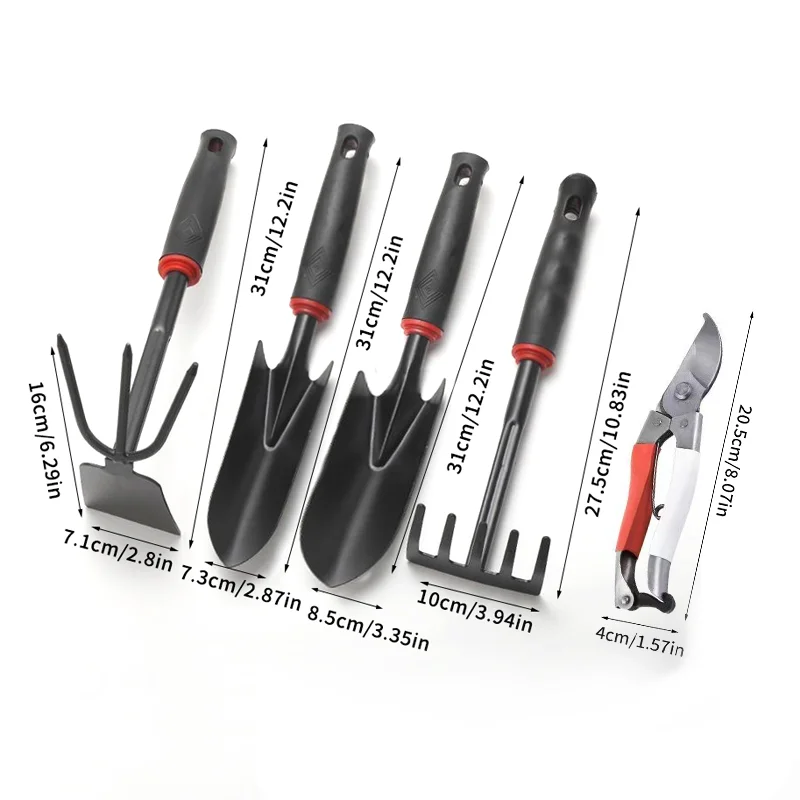 5-Piece Shovel, Pruner, Hoe, Rake – Essential Gardening Tool Set 3