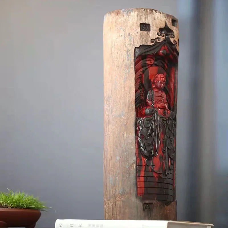 Small leaf red sandalwood old material knife carving Buddha statue weathering nostalgic ornament handicraft
