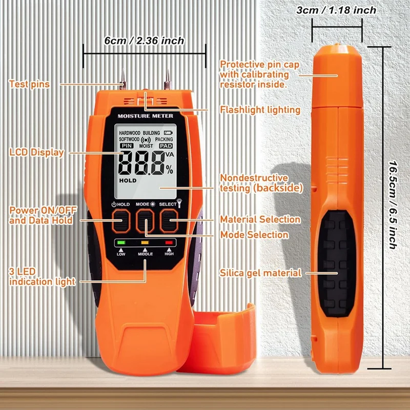 2 In 1 Moisture Meter, Water Leak Detector Humidity Meter For Mold Self-Testing Moisture Sensor For Firewood