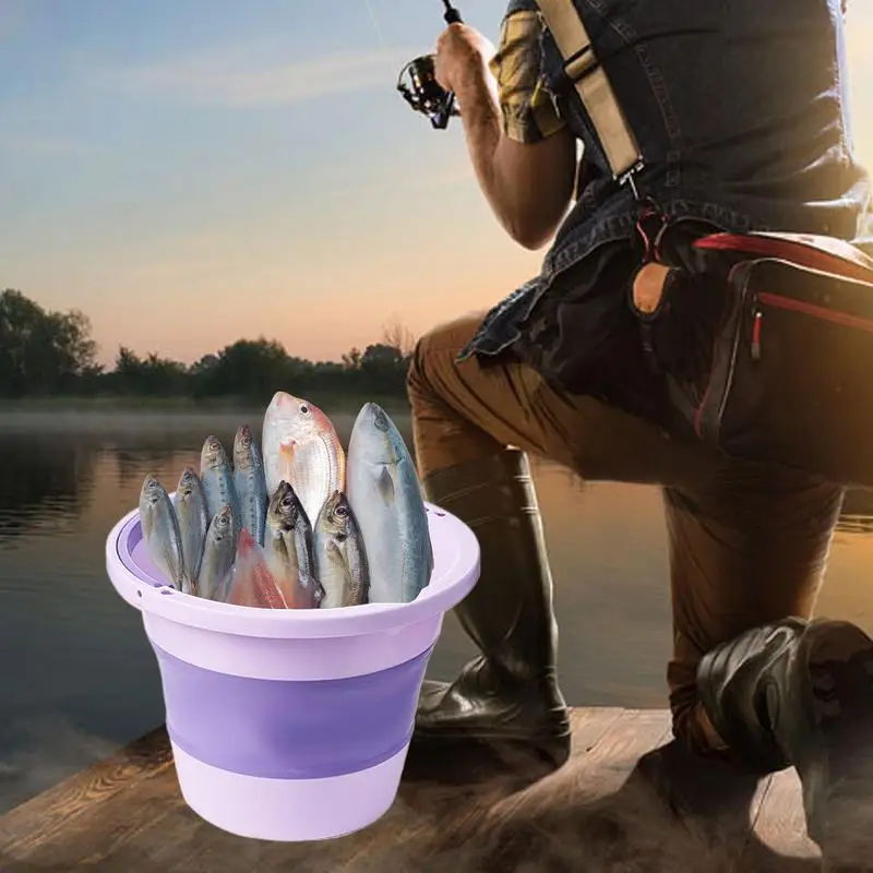 Foldable Bucket With Handle Picnic Fishing Bucket Portable Fishing Water Pail 6L Space Saving Outdoor Waterpot For Household