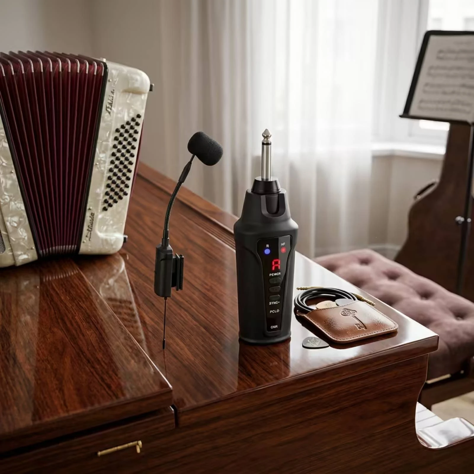 Microfono Wireless UHF Clip on Gooseneck Instrument Microphone Plug and Play Ricaricabile Per Busker Palco Live