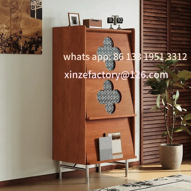 

Customizable four-leaf clover side cabinet living room combination furniture rubber wood bedside chest cabinet storage cabinet