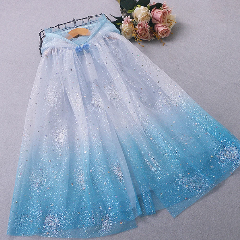 

Disney Elsa Princess Glitter Star Print Kids Cape - Frozen Magic Cloak, Cosplay Costume, Girls Birthday Gift Dress-Up Outfit