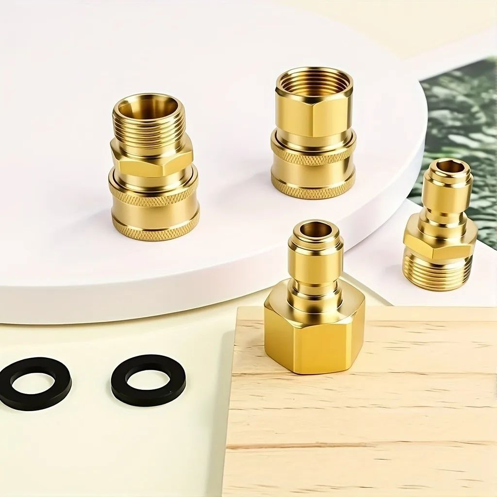 4PC Brass Pressure Washer Adapter Kit – M22 Female to 1/4
