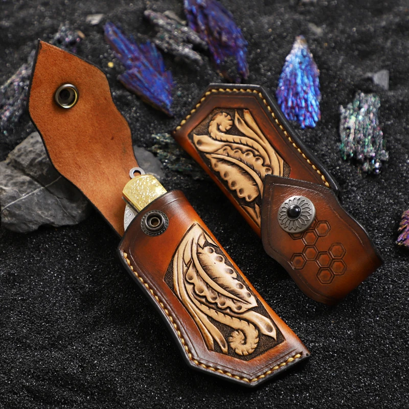 High Quality Handmade Folding Leather Case Folding Knife Holster Outdoor Camping Multipurpose Protective Case Real Leather