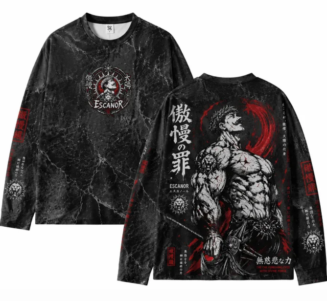 Tee Graphic Print - 다크 레트로 애니메이션 스타일 풀 프린트