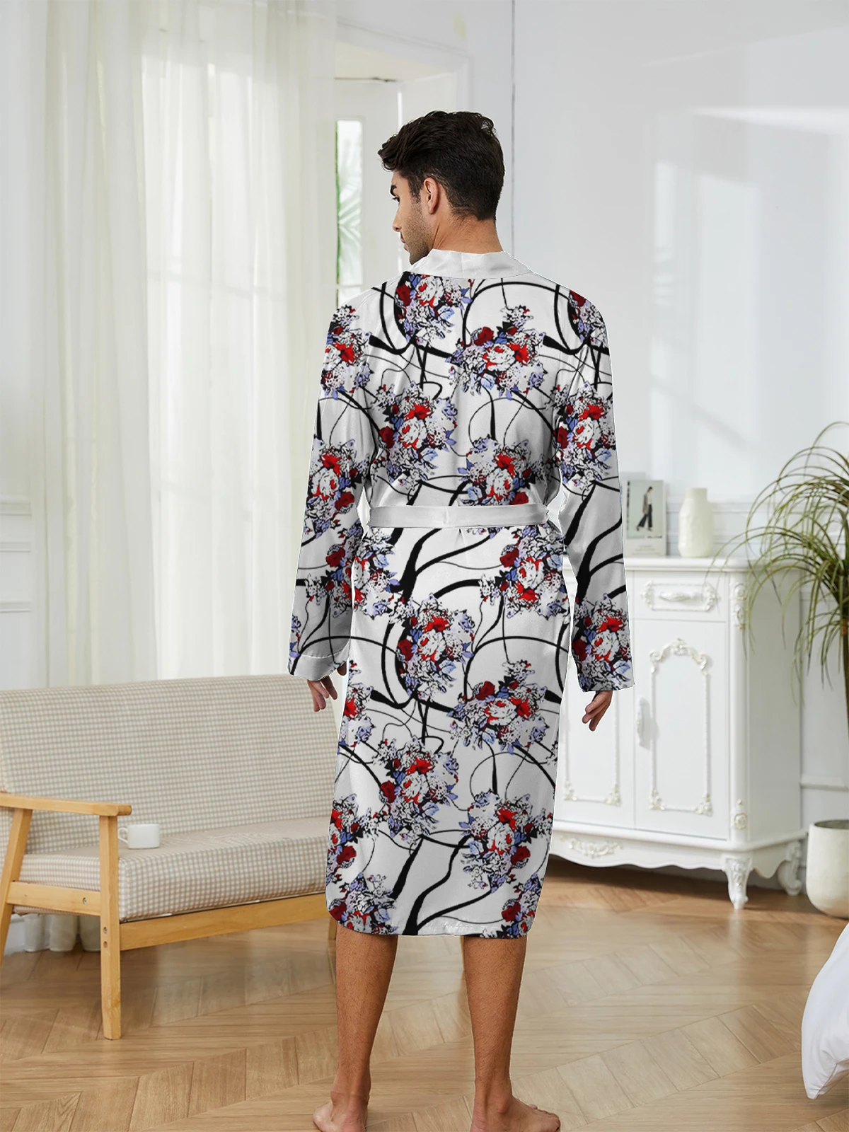 Spring and Autumn Home Comfortable Men's Robe Quick drying Leisure, Digital Printed Trendy Sleeping Robe.