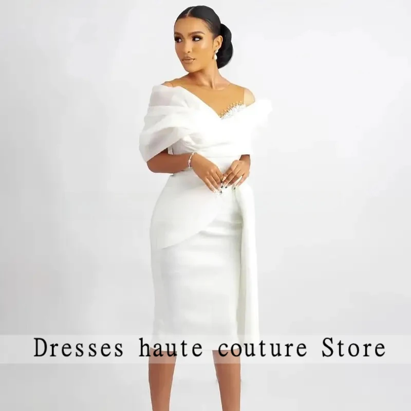 Short Wedding Dress Off the Shoulder Sheath/Column Wedding Gown for Women Bride Knee Length Beaded Simple Bridal Gown customized