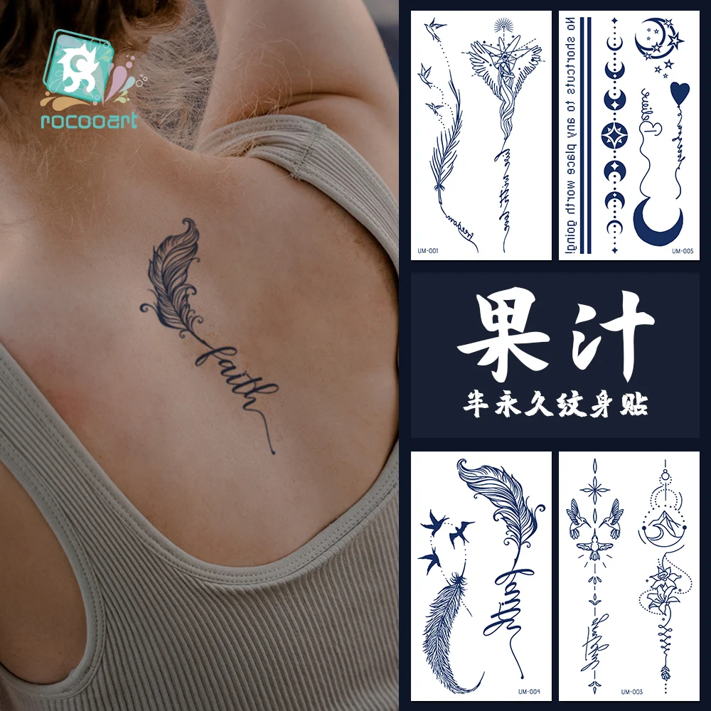 Tatouage Temporaire Sexy Étanche pour Homme et Femme, Lettres de Fleurs sur la Main, le Bras, la Taille, Autocollants à Base de Plantes, Faux Tatouages