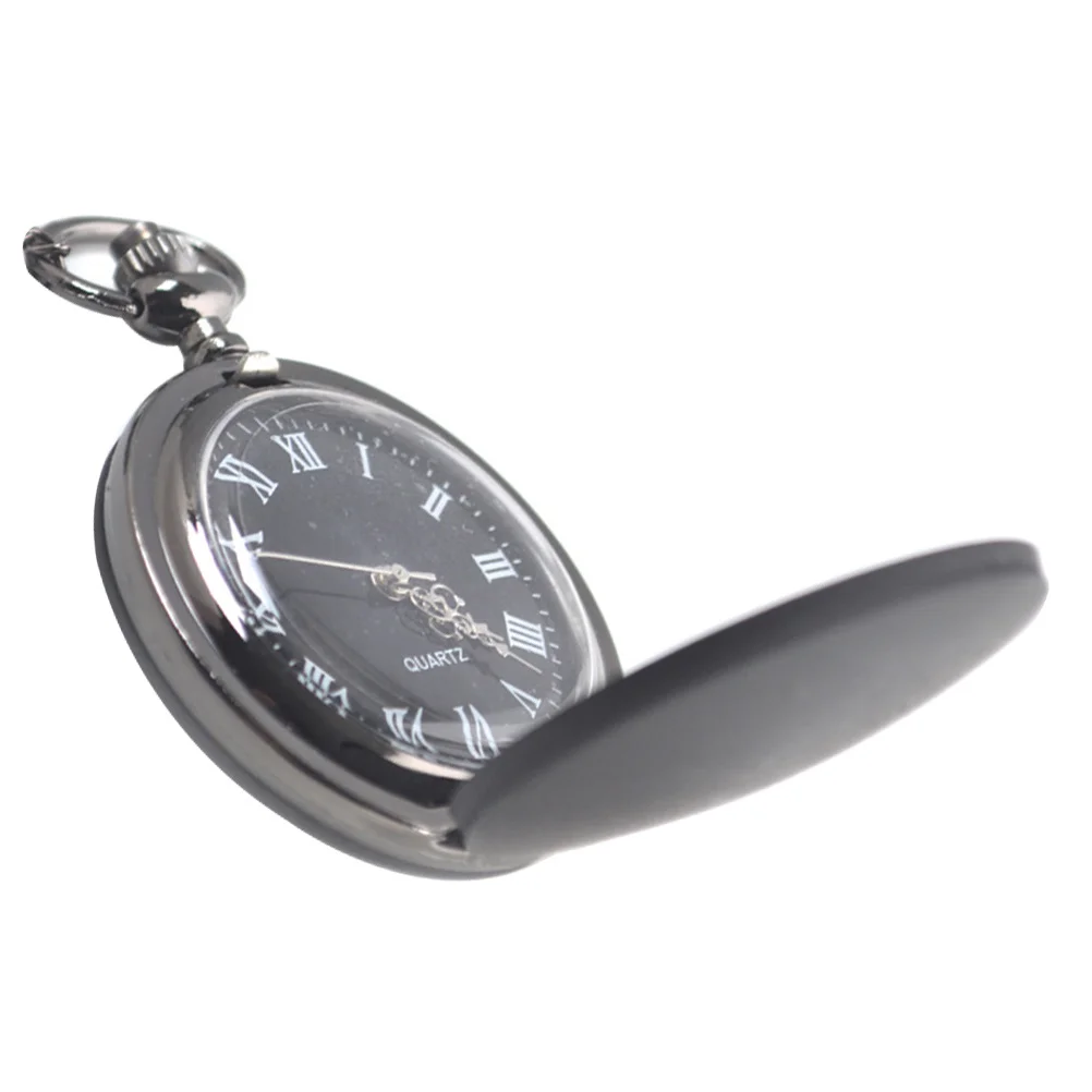 Mattschwarze Quarz-Taschenuhr, kleine, leichte, tragbare Retro-Uhr für Männer und Frauen mit Kette, Vintage-Design