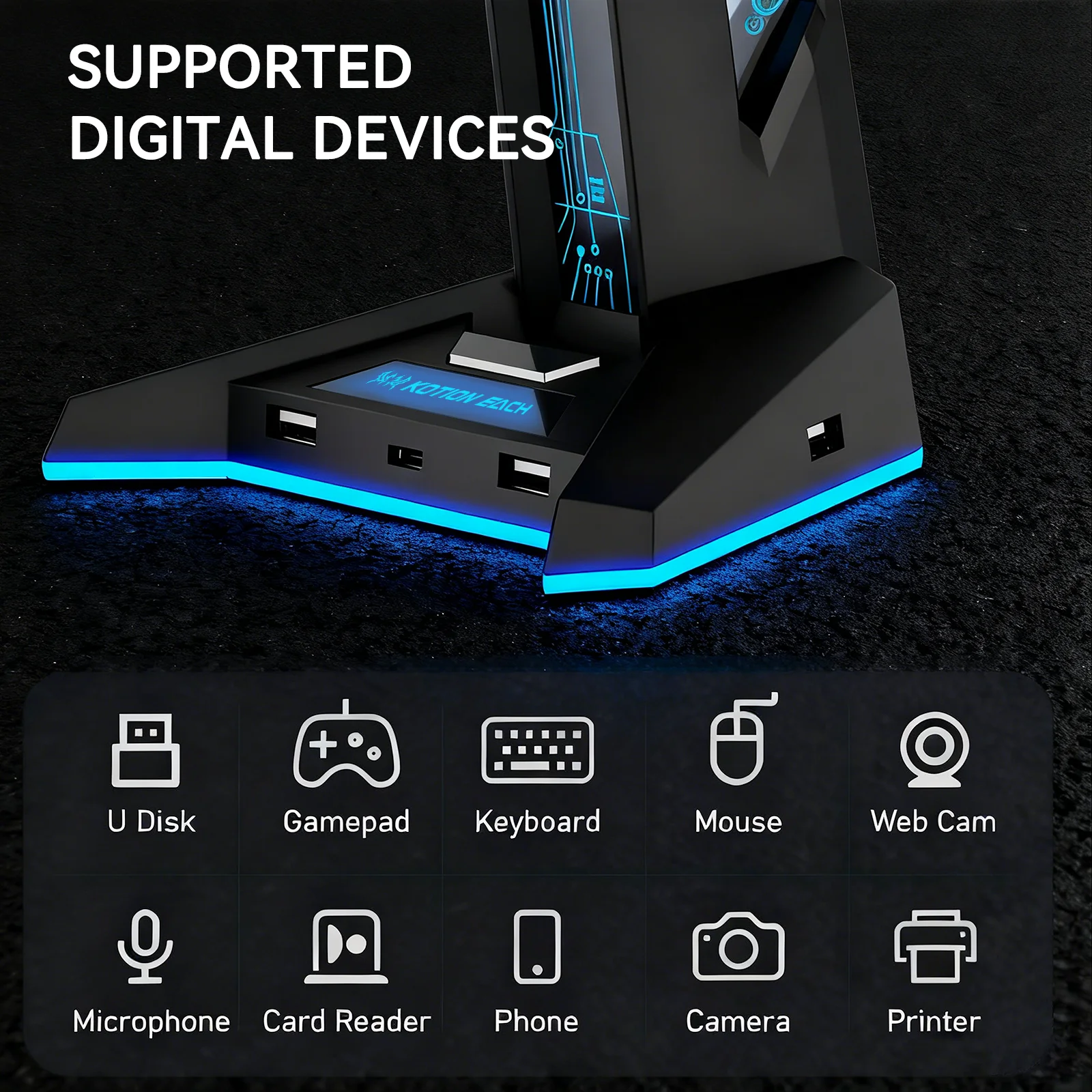 H74 Model Earphone Stand Holder Multifunctional RGB Headphone Stand Multifunctional Expansion Dock Colorful RGB Ambient Lighting view 2