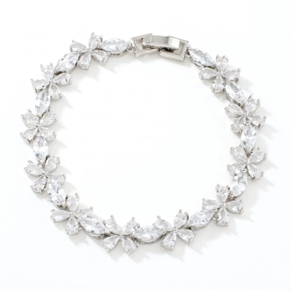 Copper-Inlaid Zircon Bracelet Alternating Ice Flower Patterns Mixed-Color Ice Flower Bracelet Creative Design