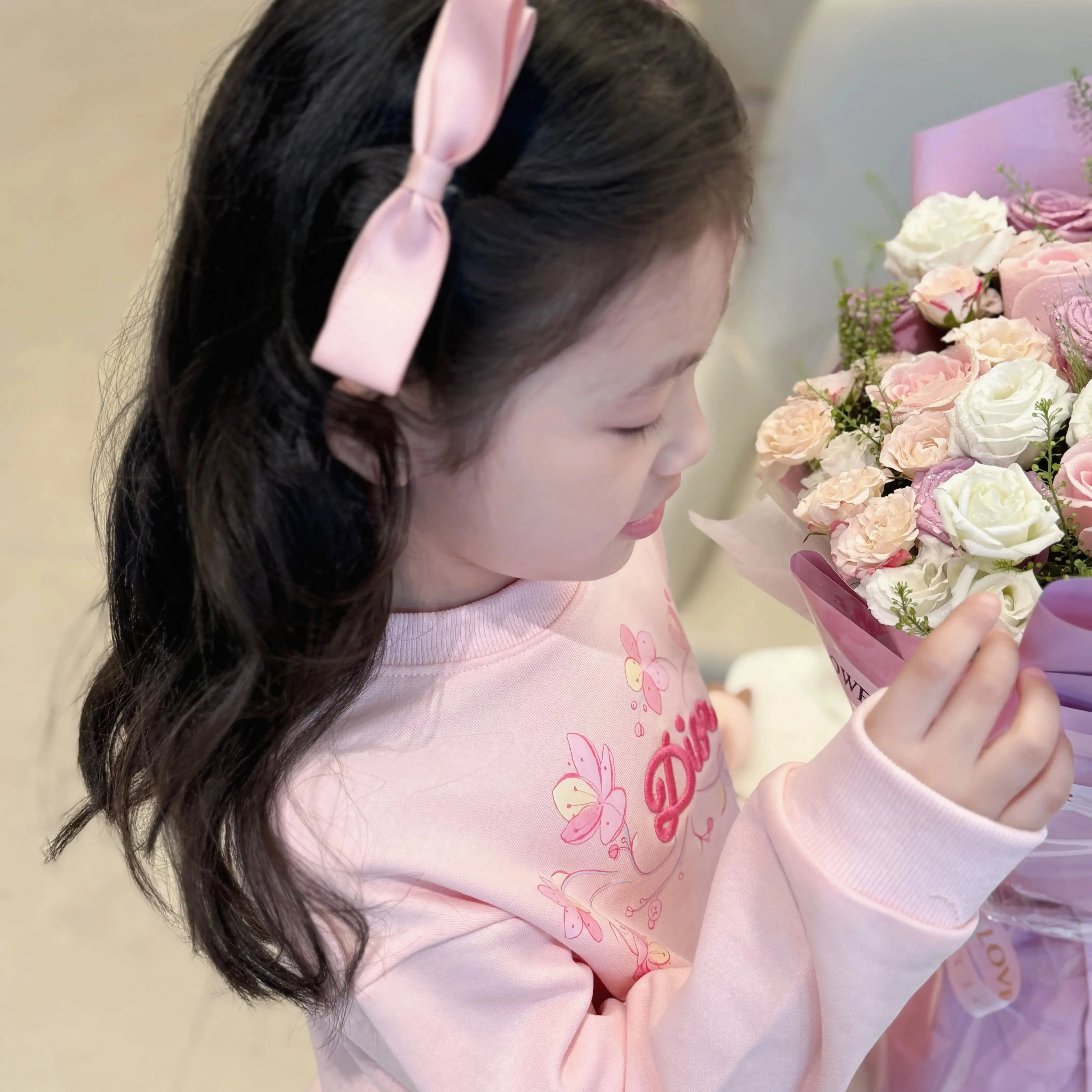 

Autumn New Girls Embroidered Pink Letter Cotton Sweatshirt