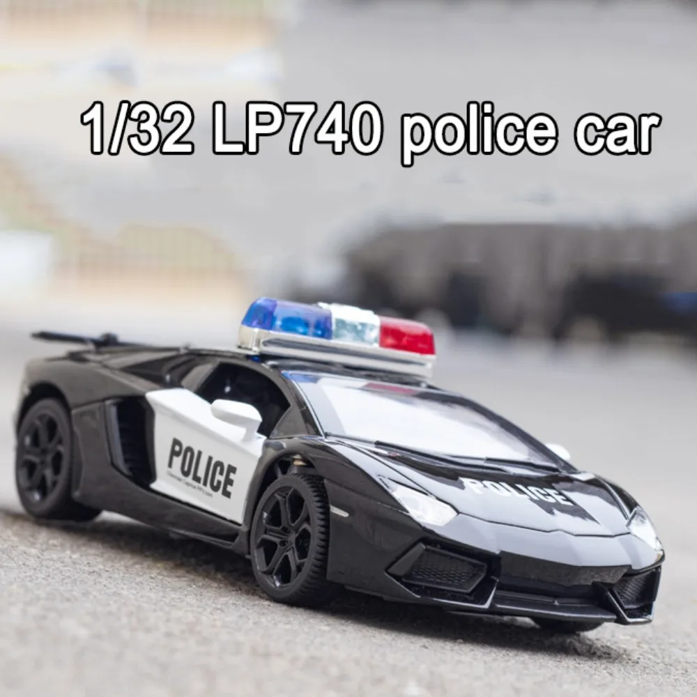 1/32 LP740 Car Model Toy Diecast Alloy Police Cars Sound Light Pull Back Door Can Opened High Simulation Toys Kids Festival Gift