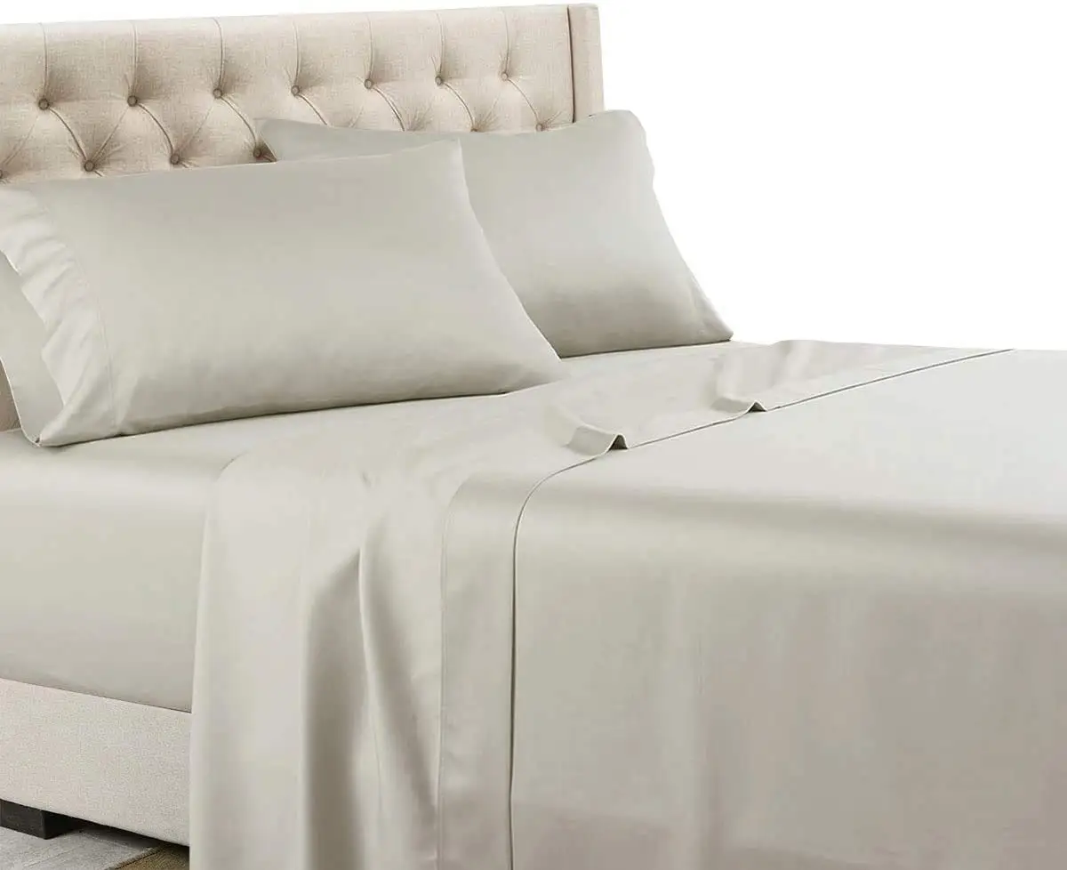 Solid 600-Thread-Count, 100-Percent Cotton Queen Attached Waterbed Sheets Set, Beige