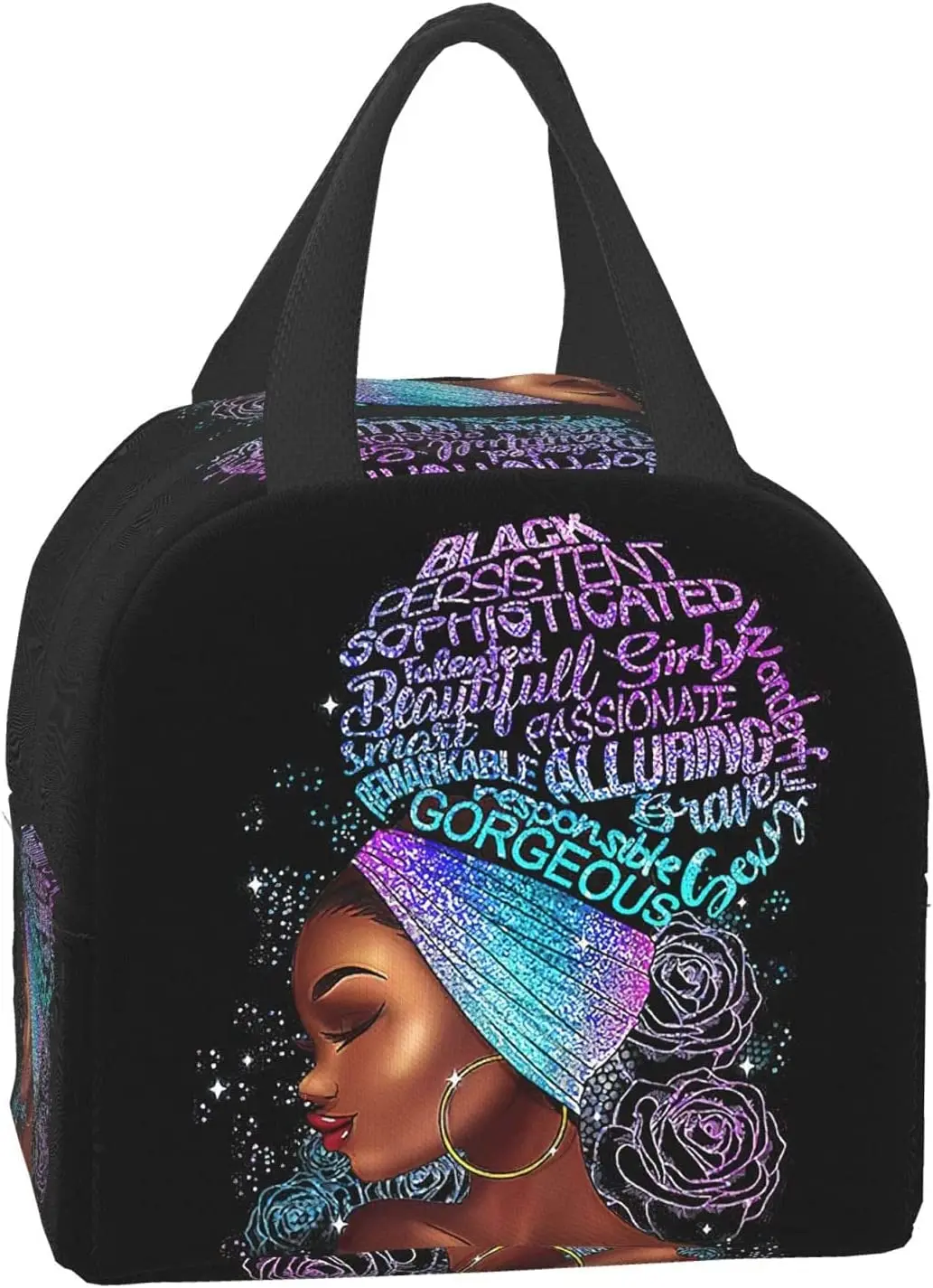 Black Queen African American Girl Lunch Bag Tote Meal Bag Reusable Insulated Portable Afro Black Girl Lunch Box Handbags