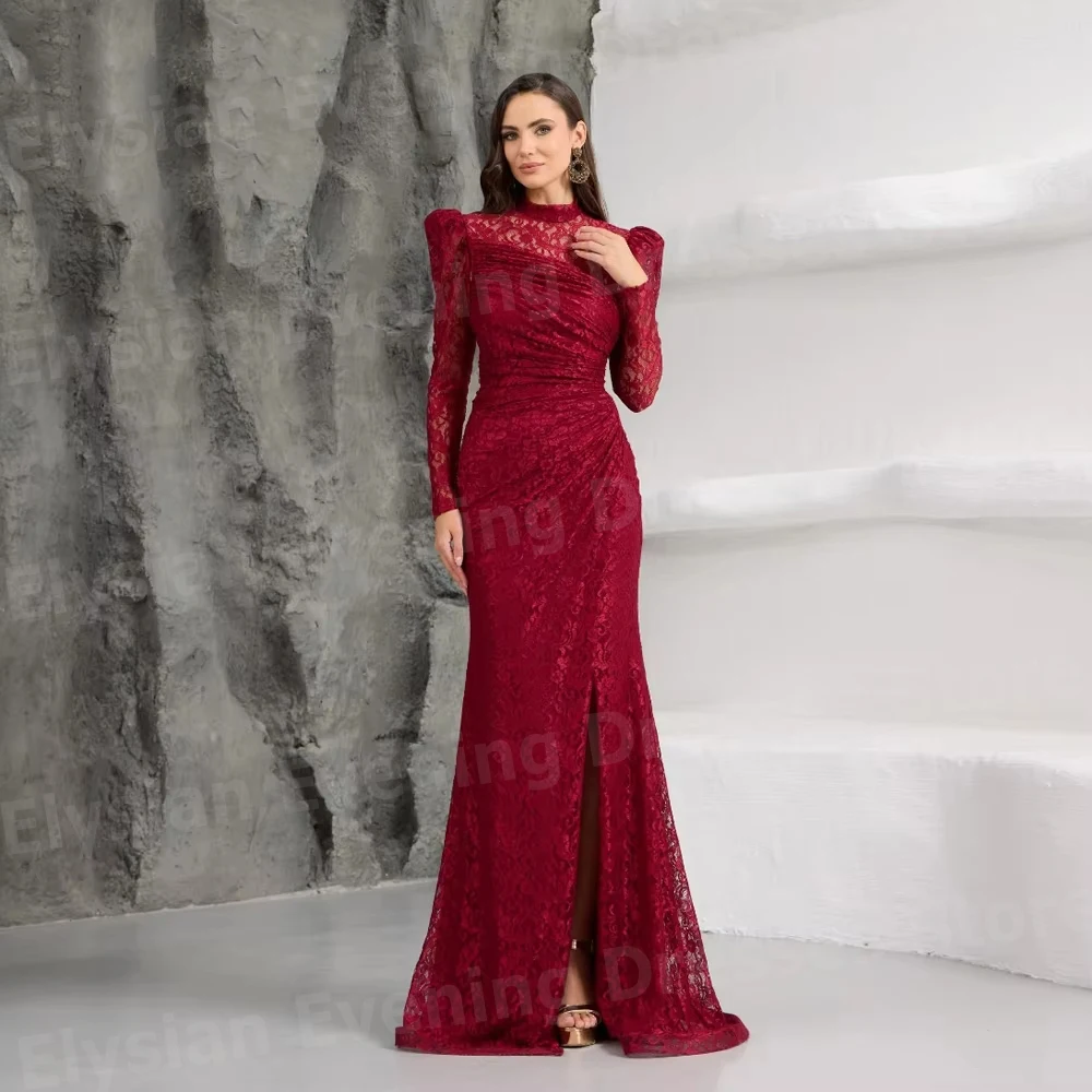 فساتين سهرة نسائية فاخرة حورية البحر برقبة عالية مخصصة رداء De Soirée فساتين حفلات بأكمام طويلة من الدانتيل Vestidos Para Mujer #1
