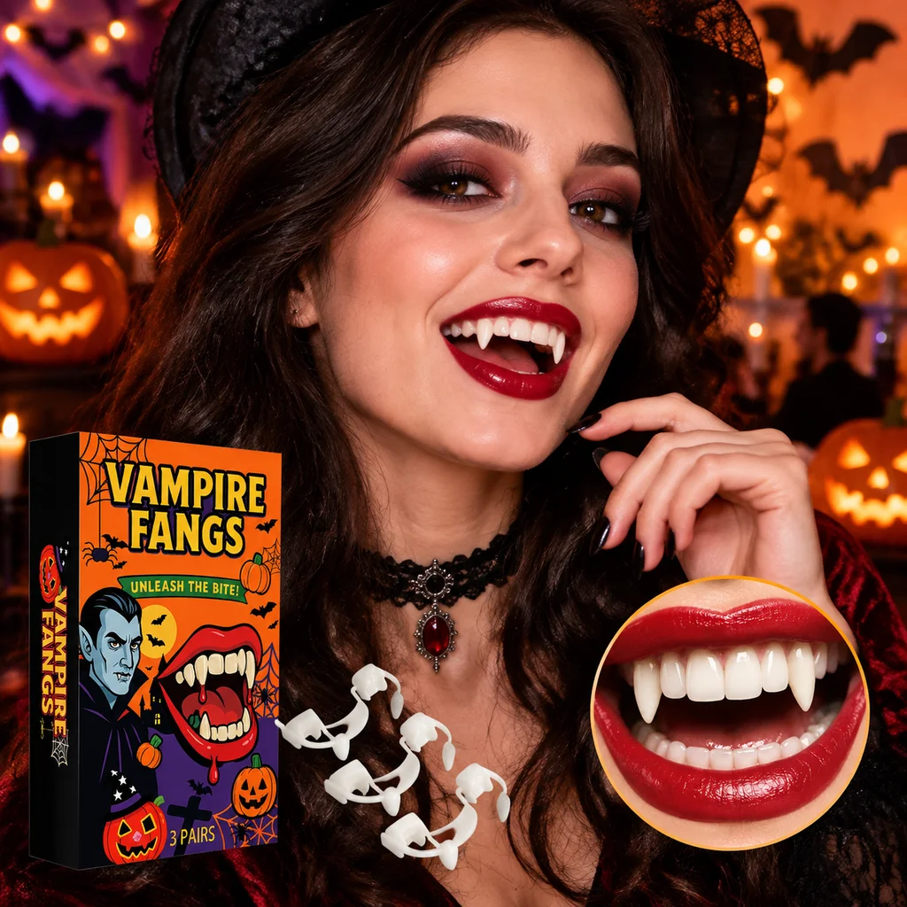 Retractable Vampire Fangs Halloween Cosplay Fake Zombie Tooth Prop Safe Resin Makeup Party Accessories Reusable Vampire Teeth