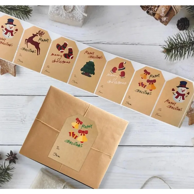 

250PCS Christmas Labels Sealing Sticky Sticker Aesthetic Kraft Paper Thank You Stationery School Supply Decorative Scrapbook