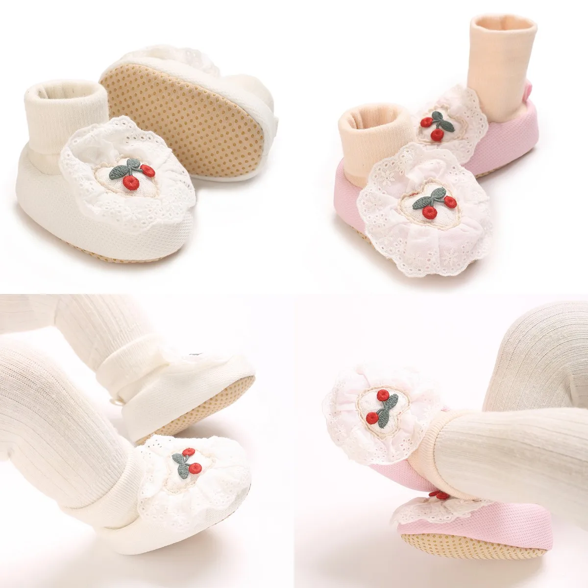 0-18M Soft Winter Non slip socks Baby Girl Little Cherry Winter Warm Shoes Solid Fashion Toddler Fuzzy  First Walkers Kid Shoes