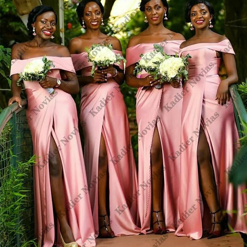 Personalizado plus size rosa vestidos de dama de honra 2026 com divisão longa vestido madrinha de casamento vestido de festa de casamento convidado