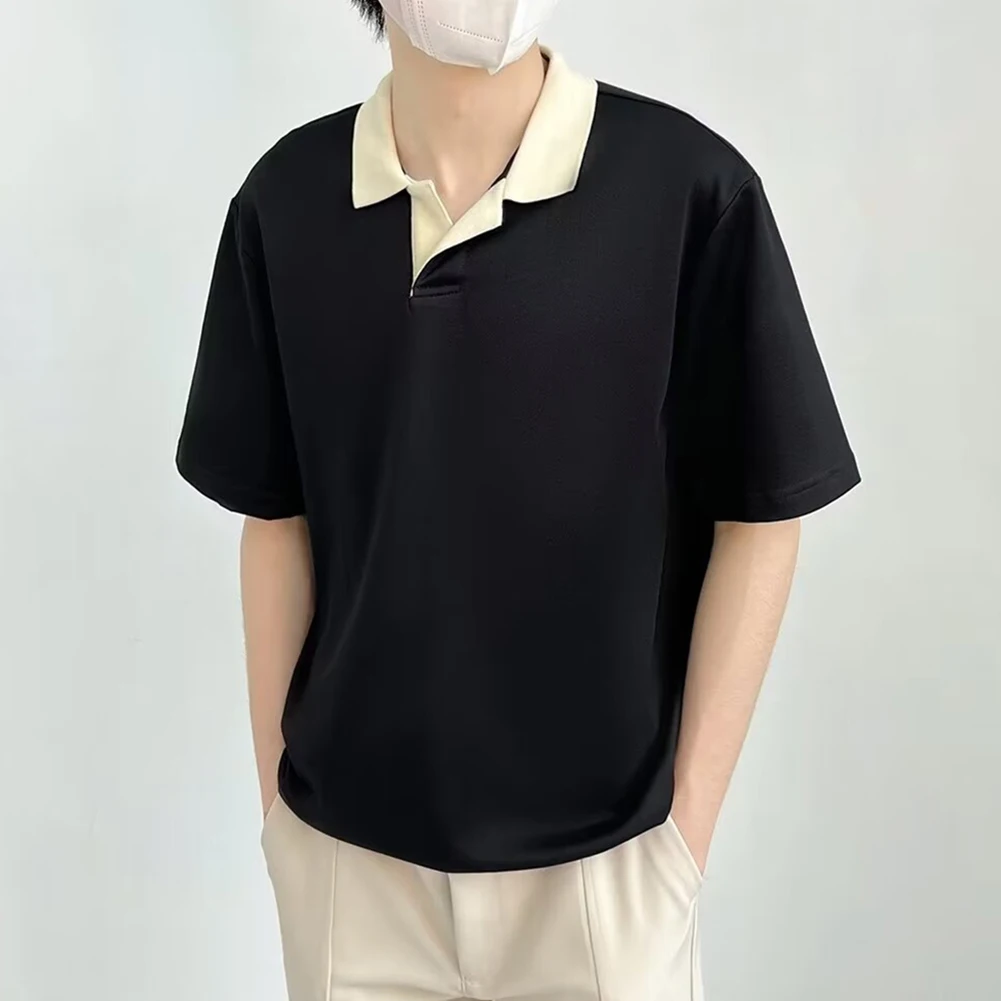 

Contrast Color Shirt Mens Casual Shirt Casual Outings Daily Casual Wear Loose Fit Design Polyester Fabric Slight Stretch