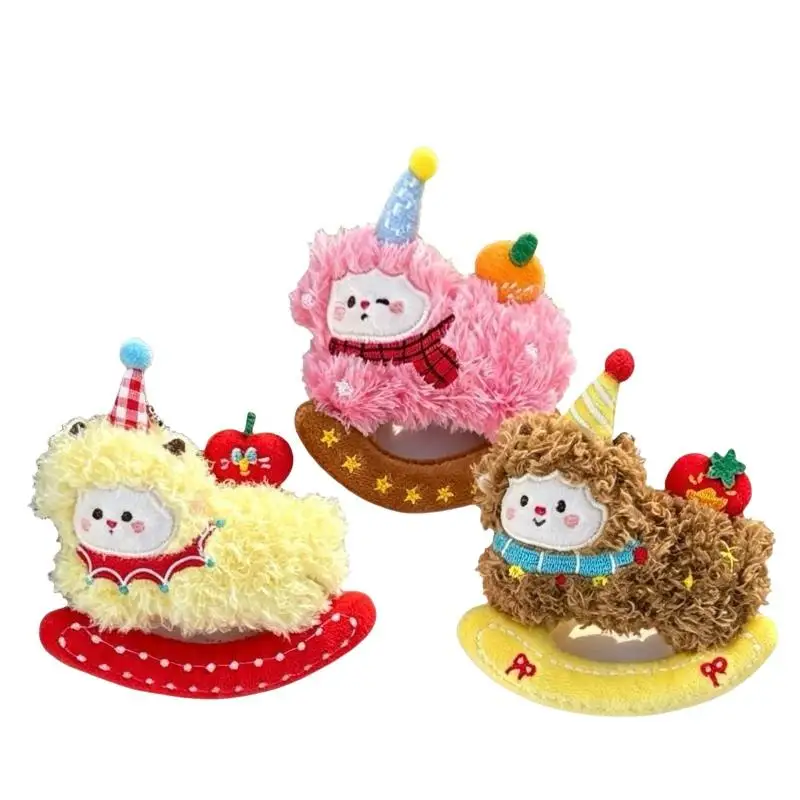 Cute Fluffy Plush Rocking Sheep Pendant with Party Hat Design for Backpack Decor and Kids Small Gift Keyring Education Toy