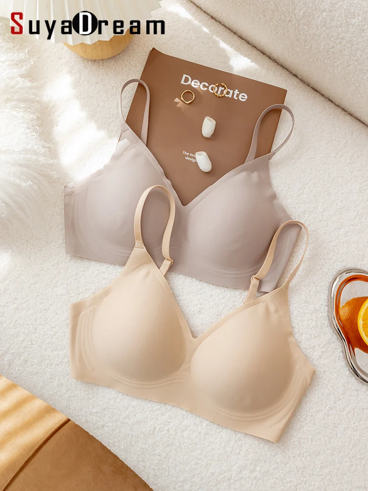 SuyaDream Women 3/4 Cups Seamless Bras Natural Silk Lining Wire Free Thin Padding Yo ya Style Bra 2025 New Intimates Grey Nude